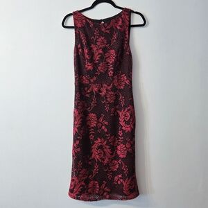 Alice + Olivia Black and Red Lace Midi Dress